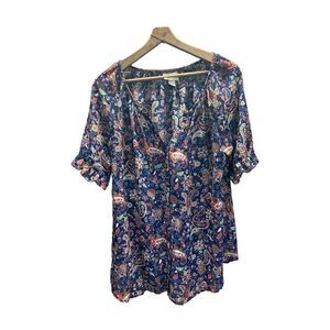 Pretty Rebellious Extra Large (XL) Navy and Floral Sheer Blouse